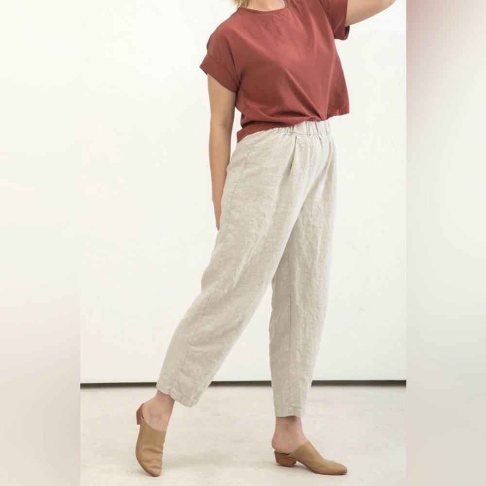 Elizabeth Suzann Andy Linen Trouser Pant High Rise Pockets Flax Cream S